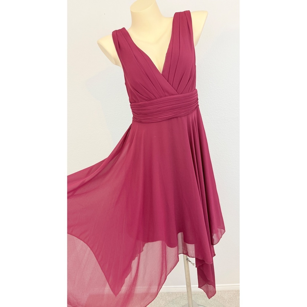 Vtg y2k Burgundy Chiffon Fairycore Whimsigoth Dress Sz 8 Handkerchief Hem